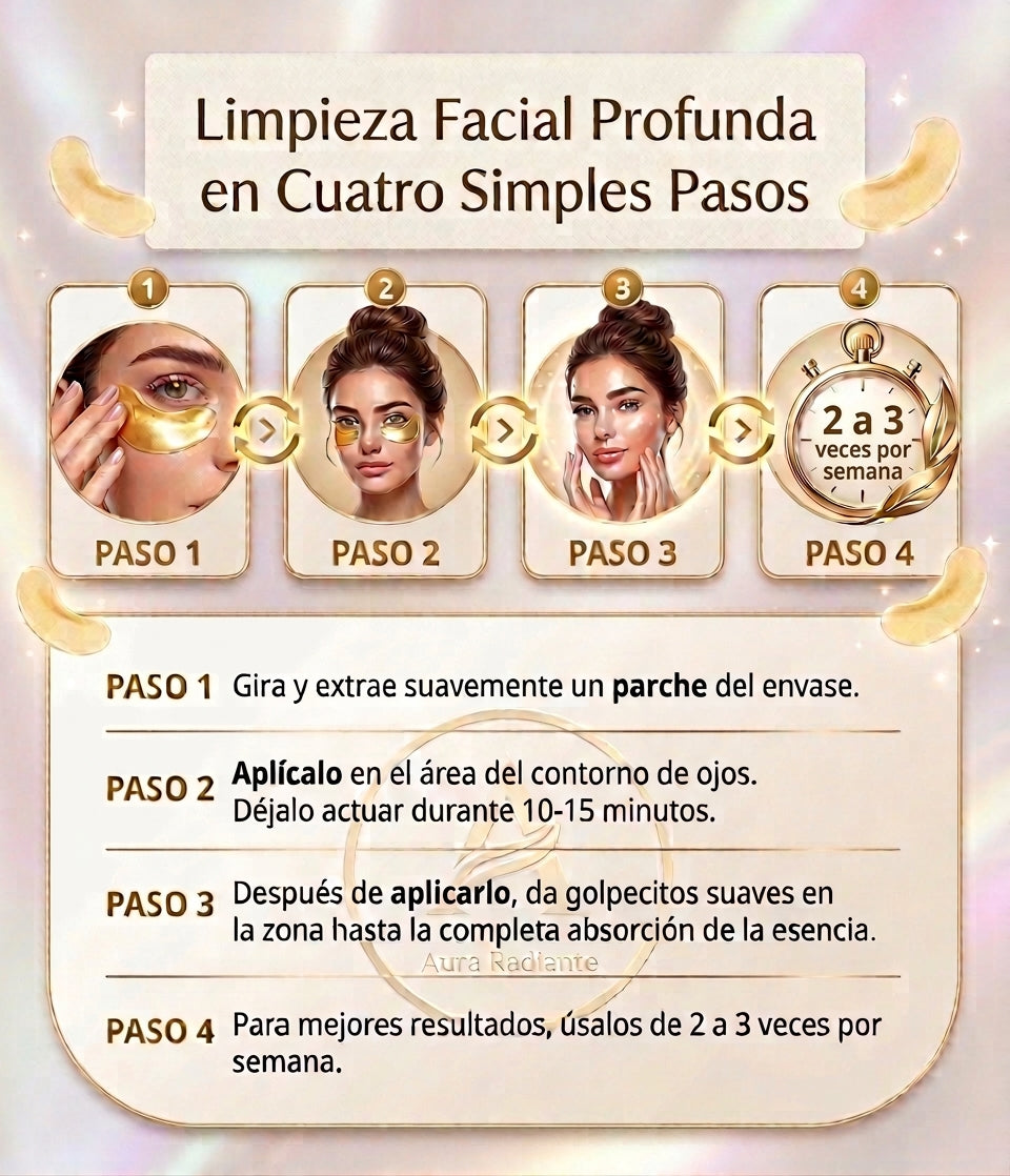 PARCHES DE HIDROGEL DE ORO, PARA OJERAS (30 UNIDADES) - ¡LLEVA 10 UNIDADES MÁS POR SOLO $ 4.990!