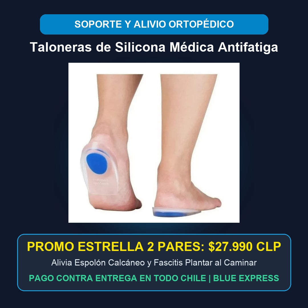 Afiche Oficial Taloneras Silicona Médica Alivio Fascitis Plantar y Espolón