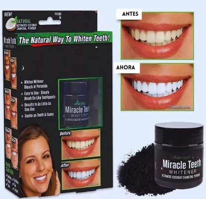 Pote Miracle Teeth Whitener Carbón de Coco 20g 100% Orgánico