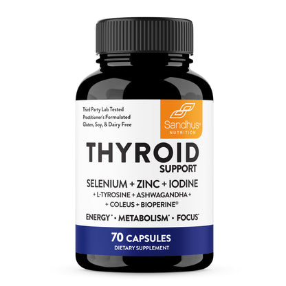 Thyroid Support Sandhu's Nutrition 70 Cápsulas - Botella Negra Original