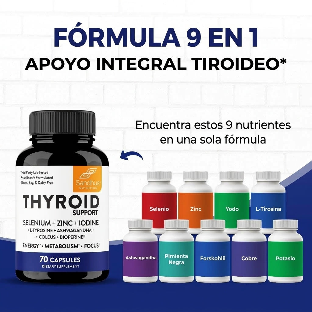 Fórmula 9 en 1 Apoyo Integral Tiroideo con Selenio, Zinc, Yodo y Ashwagandha