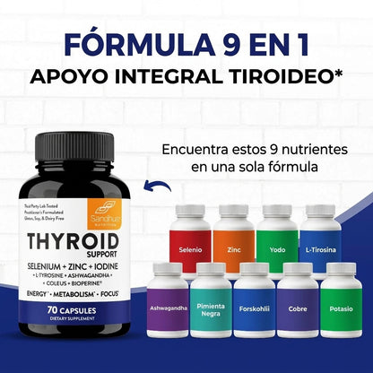Fórmula 9 en 1 Apoyo Integral Tiroideo con Selenio, Zinc, Yodo y Ashwagandha